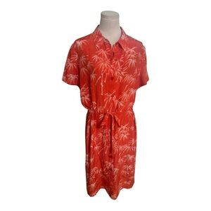 DIANE VON FURSTENBERG Orange Silk Dress Palm Trees Tropical Vacation M Shirt DVF